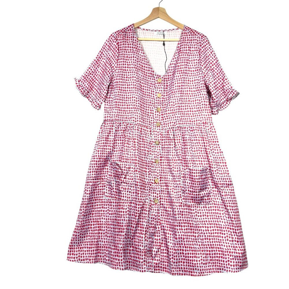 Koandaily Button Up Dress Multicolor Size XL Pockets Ruffle Sleeves V Neck NWT